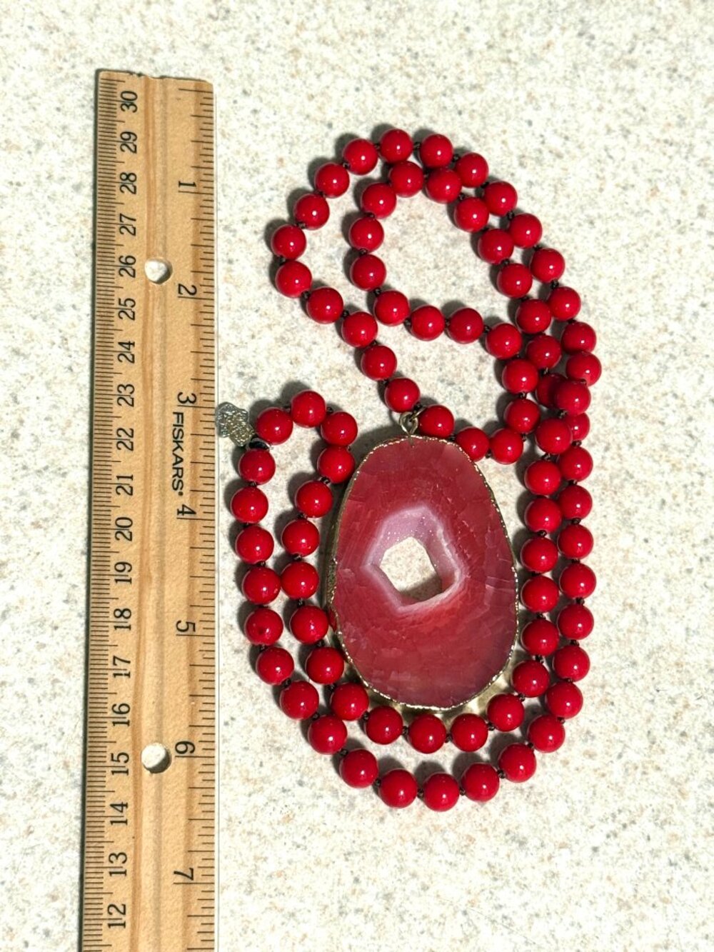 Karma and Luck Long Red Agate Druzy Necklace - Picture 13 of 15